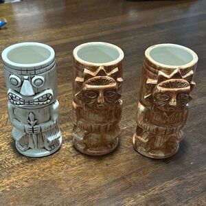 Set of 3 Barconic Tiki Mugs Brown and White